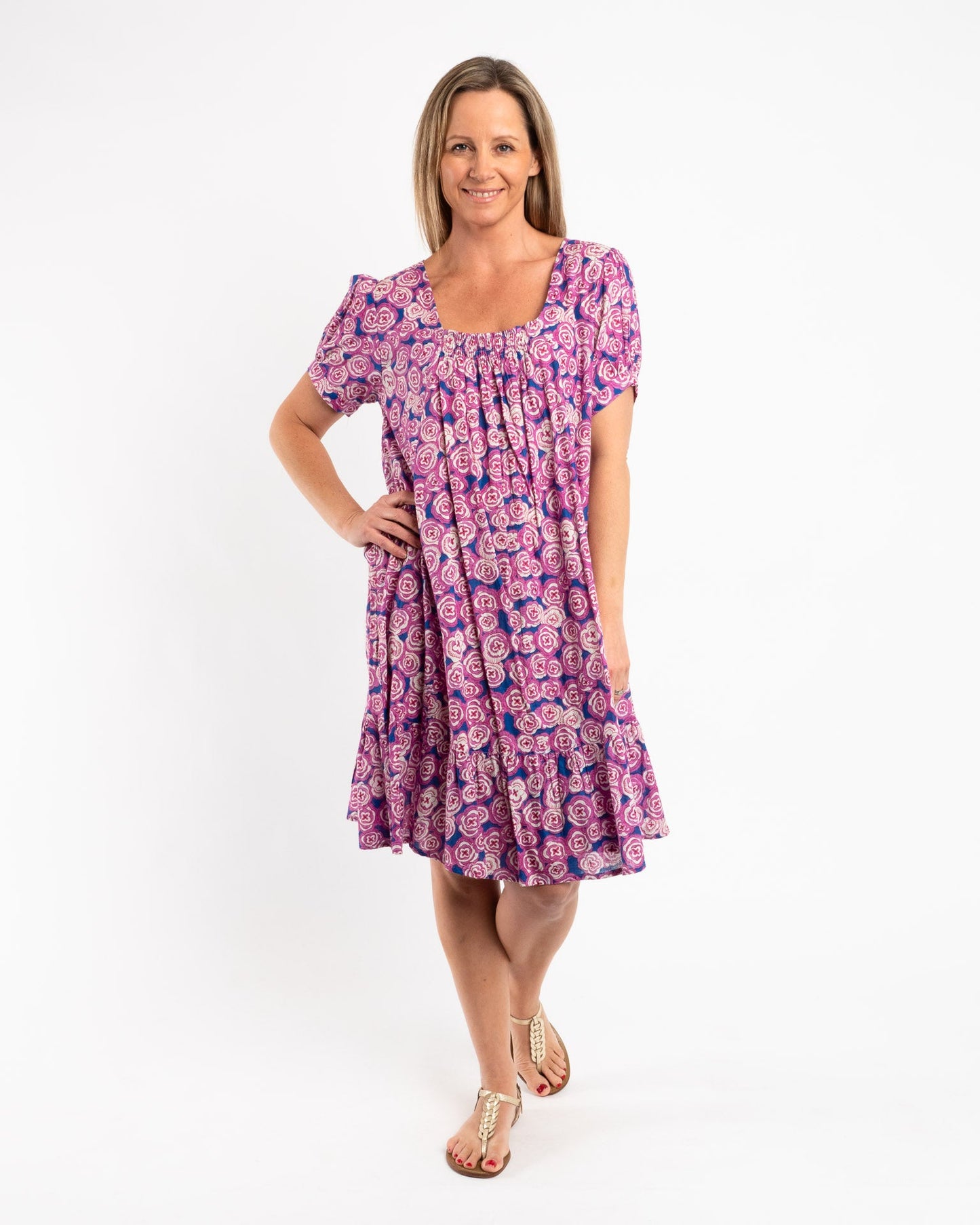 Cap Sleeve Summer Dress in Pink and Royal Blue