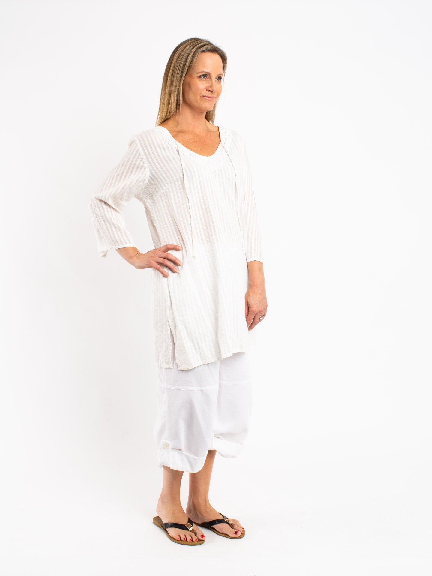 Beaded Kurta Style Top in White