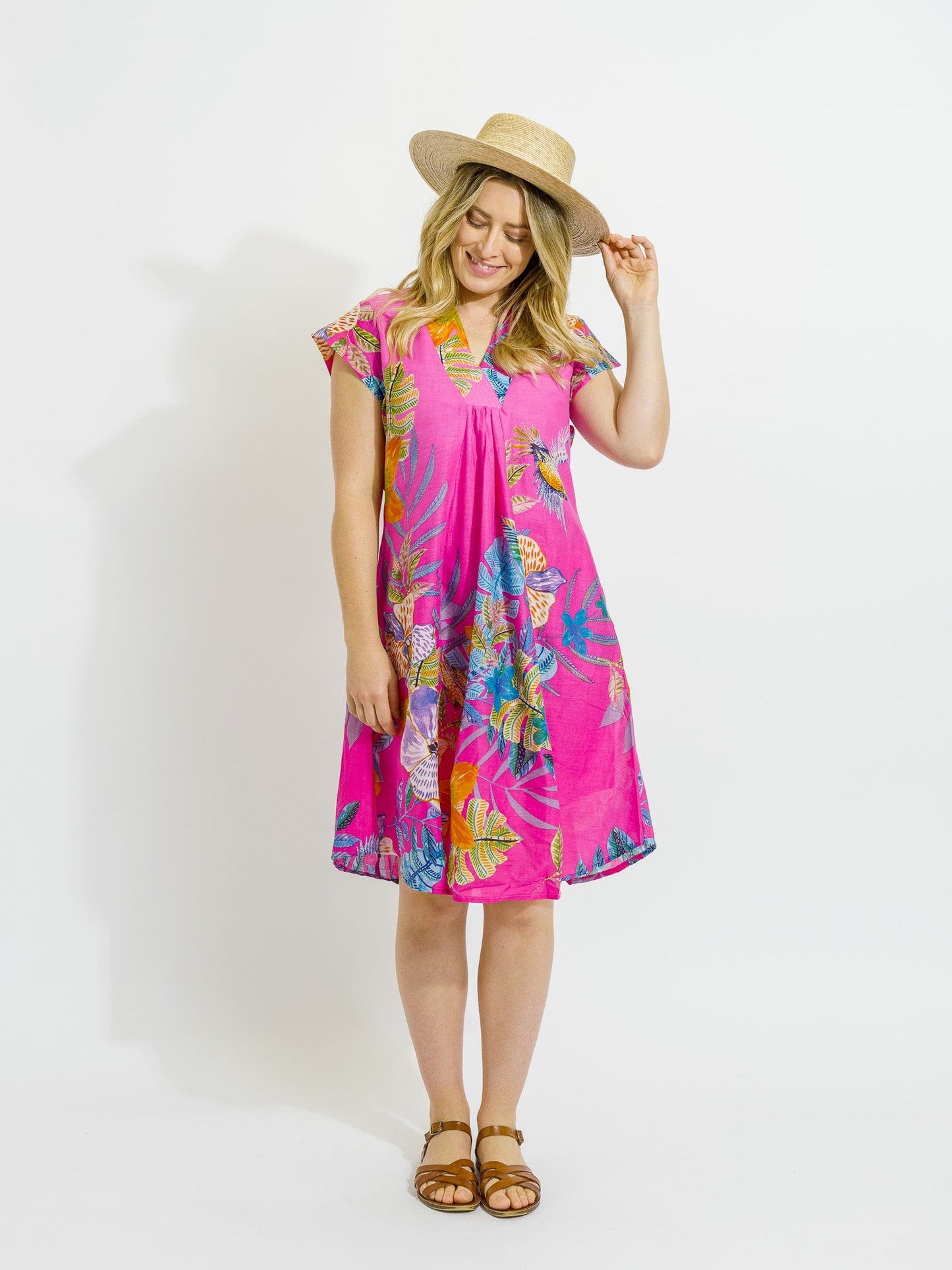 Cabarita Dress in Pink Birds