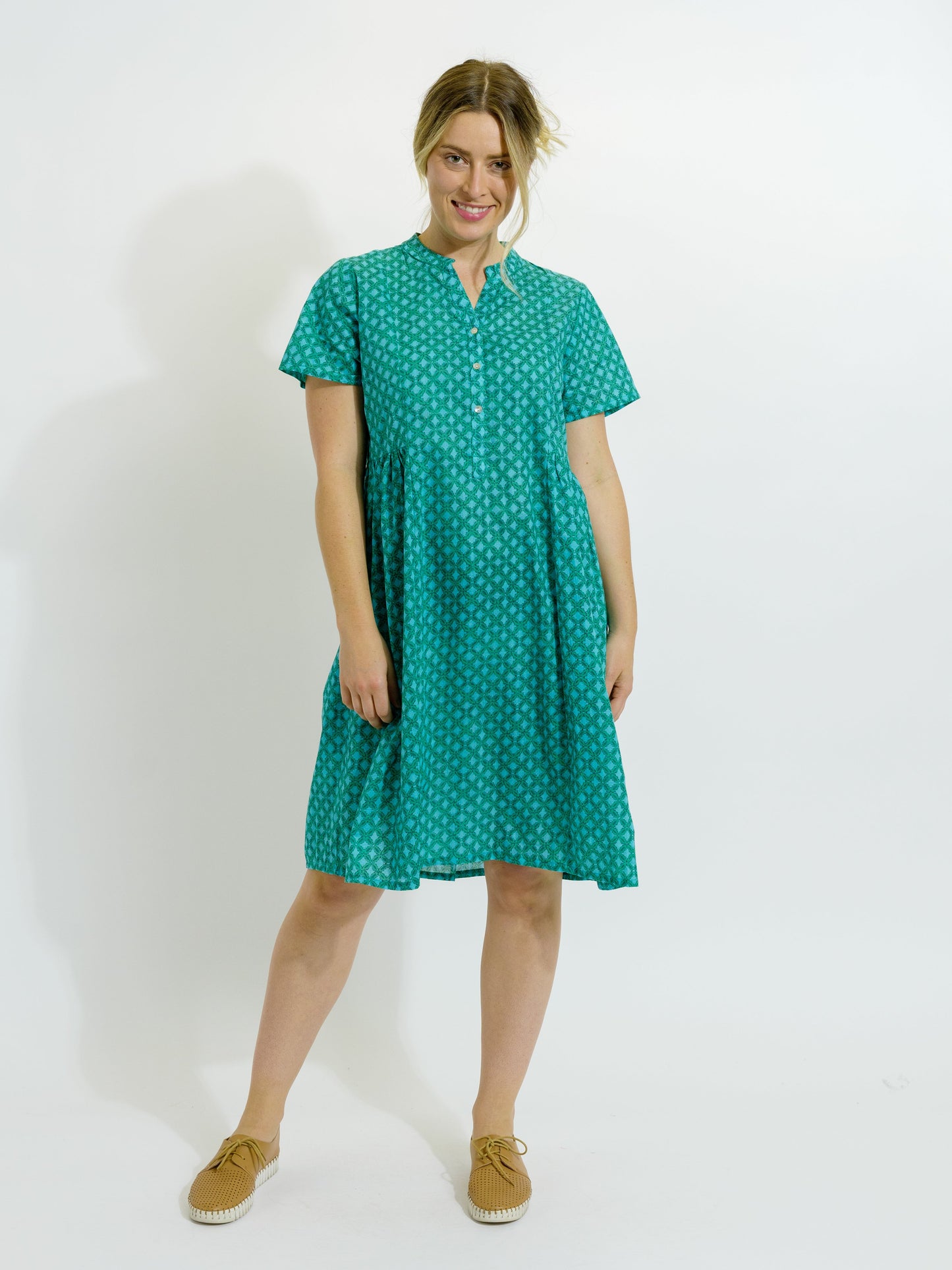Airley Dress in Teal Diamonds