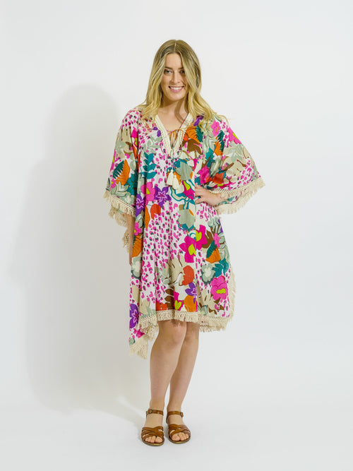 Bedarra Kaftan in Fresh Pink Floral