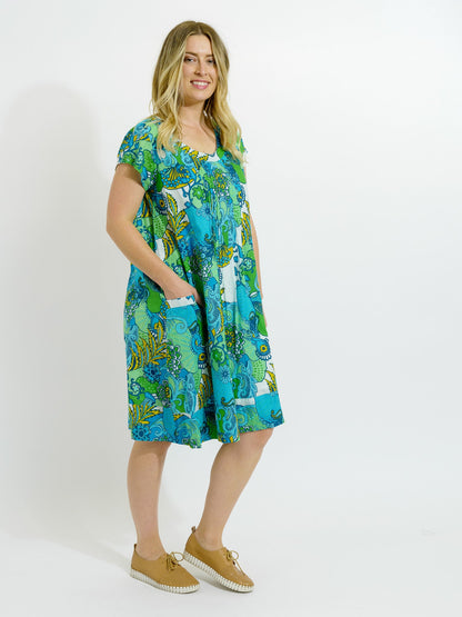 Marcoola Dress in Kaleido Lime