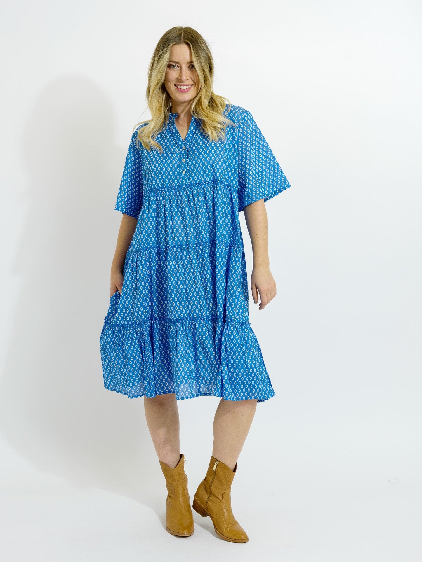 Castaway Dress in Blue and White