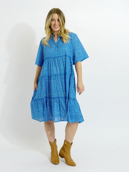 Castaway Dress in Blue and White