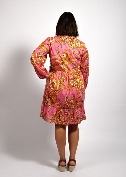 Sofia Dress in Orange Pink Garden