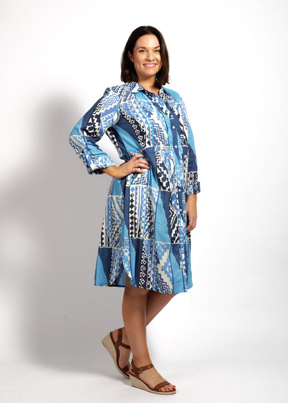 Maya Dress in Blue Rectangles