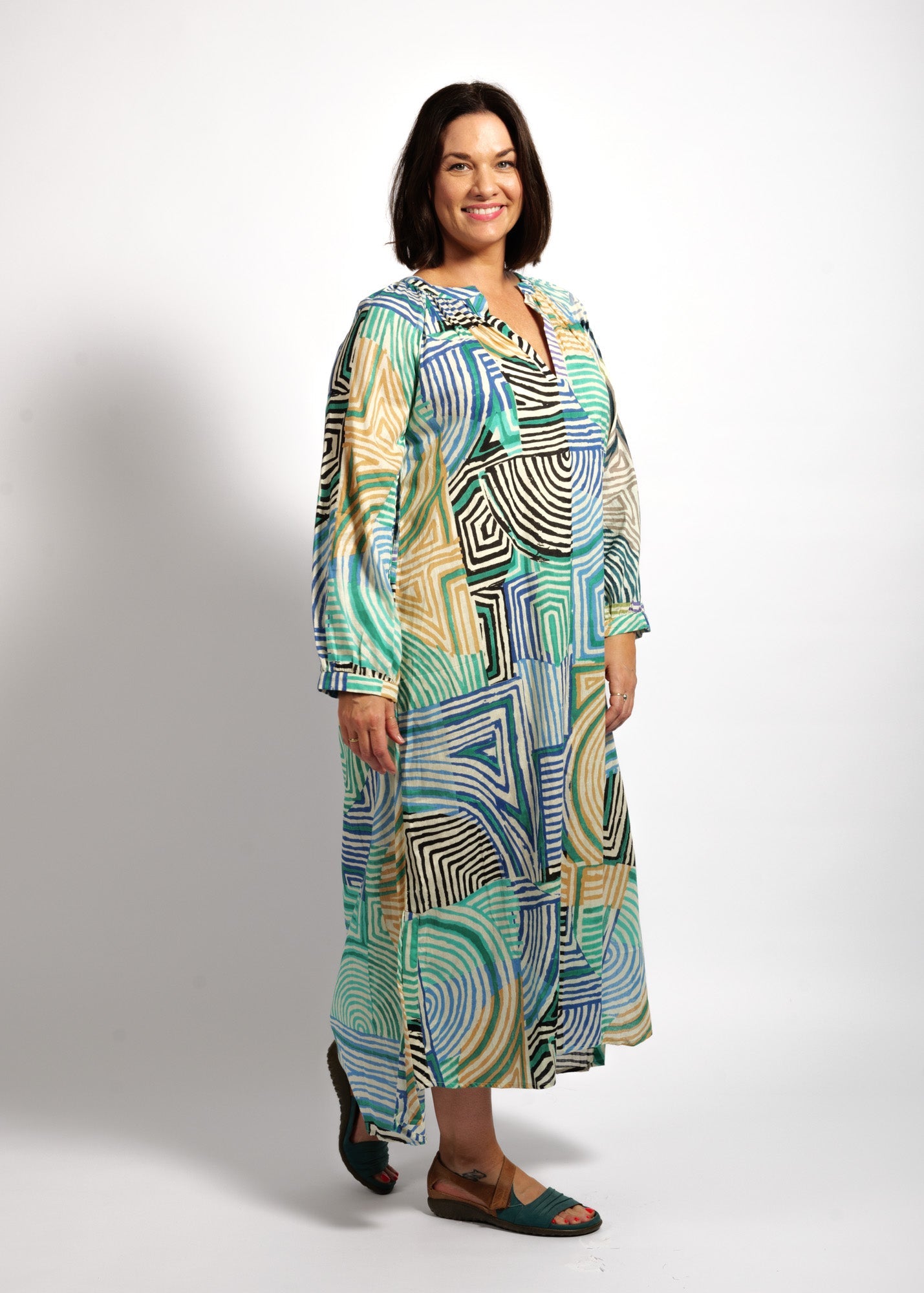 Layla Dress in Lime Mauve Lines