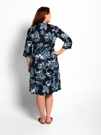 Mareeba Dress 3/4 Sleeve in Blue Floral