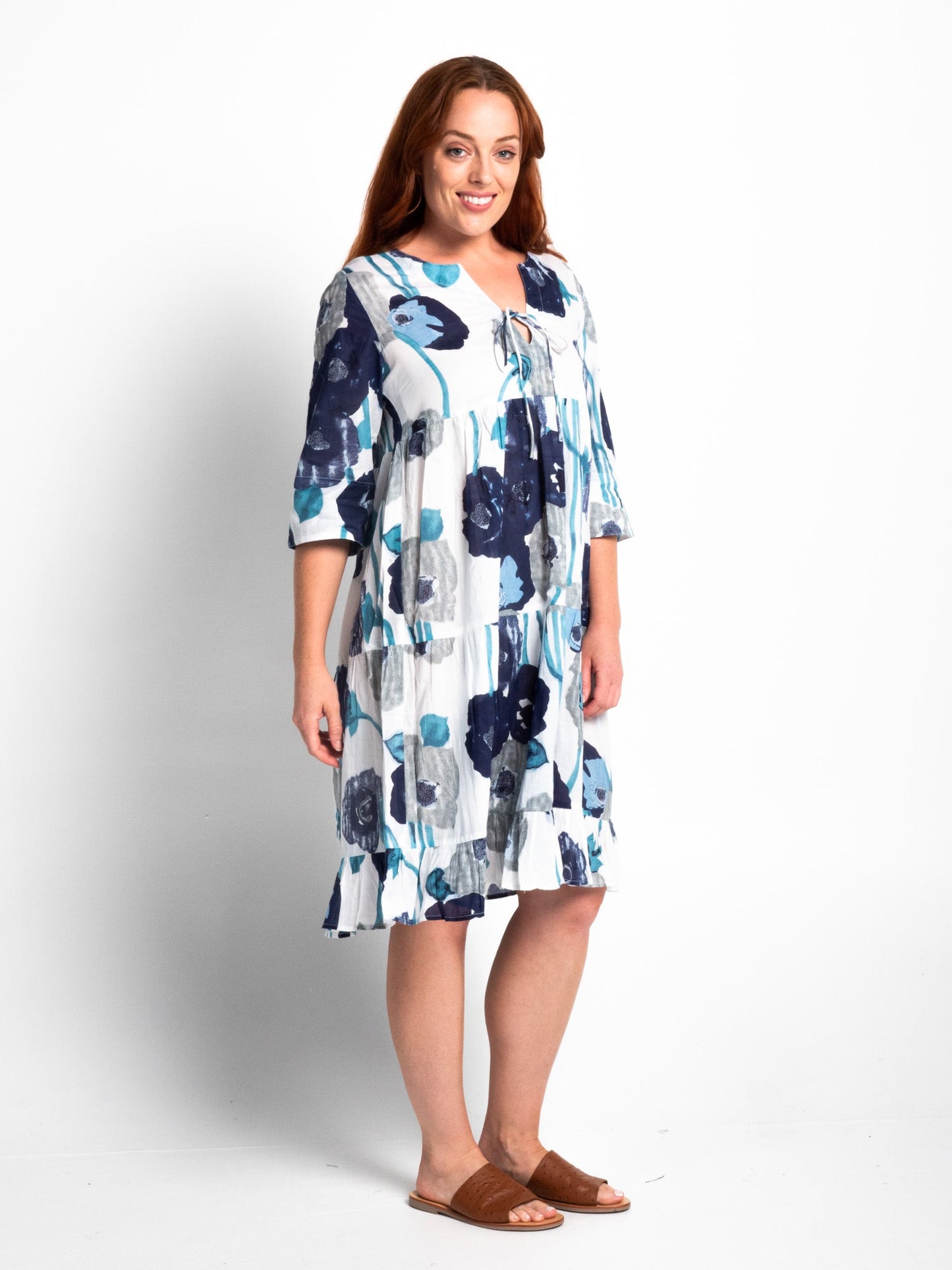 Keppel V-neck Gypsy Dress in Blue Poppies