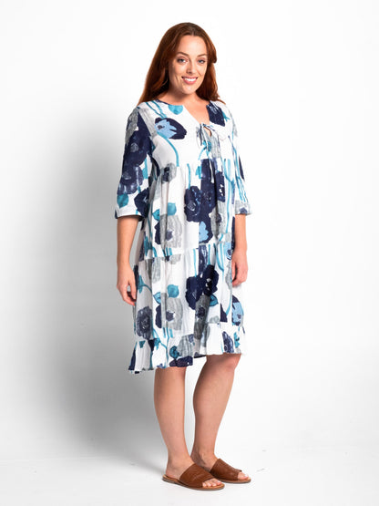 Keppel V-neck Gypsy Dress in Blue Poppies