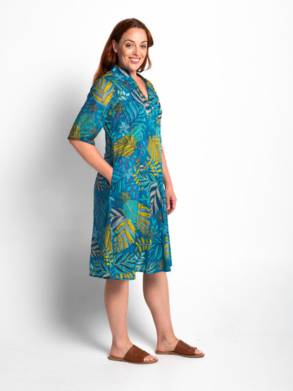 Mareeba Dress Half Sleeve in Turquoise Garden