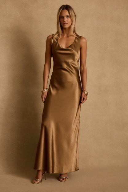 Dolce Bronze Satin Maxi Dress