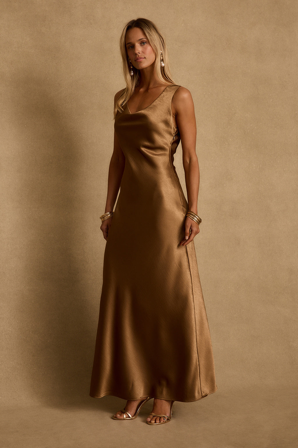 Dolce Bronze Satin Maxi Dress