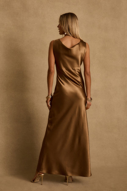 Dolce Bronze Satin Maxi Dress