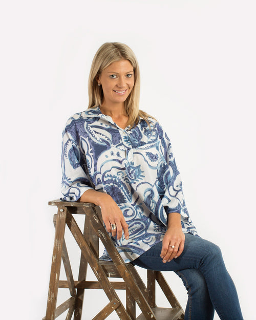 Trinity Beach Top in Denim Swirl