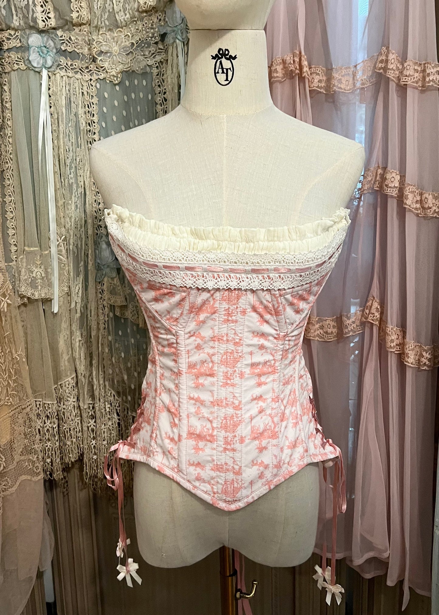 Toile de Jouy corset & bloomers set