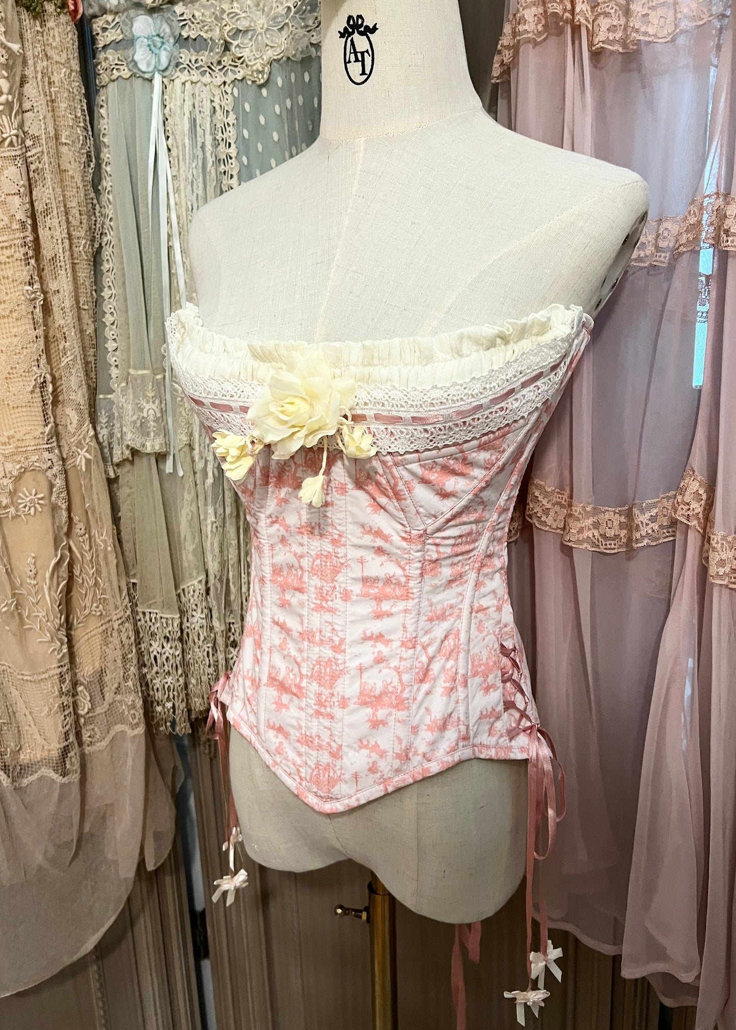 Toile de Jouy corset & bloomers set