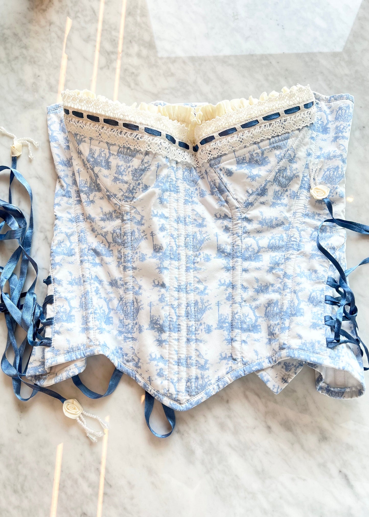 Toile de Jouy corset & bloomers set