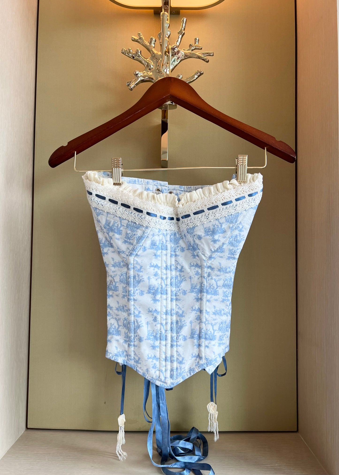Toile de Jouy corset & bloomers set