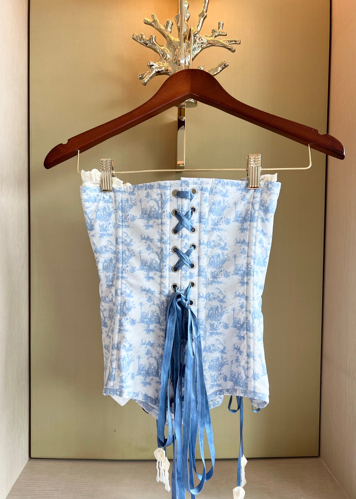 Toile de Jouy corset & bloomers set
