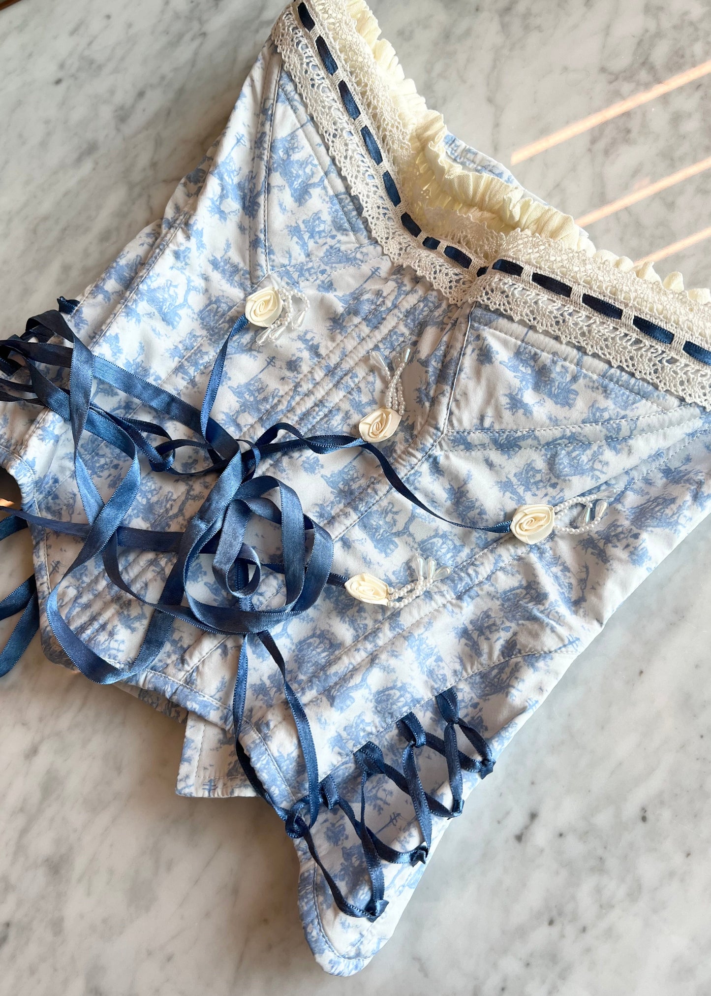 Toile de Jouy corset & bloomers set