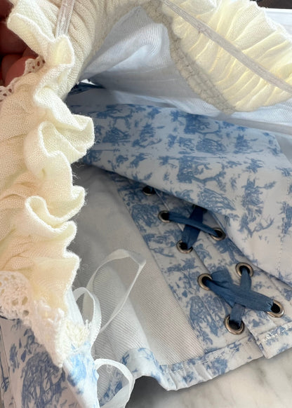 Toile de Jouy corset & bloomers set