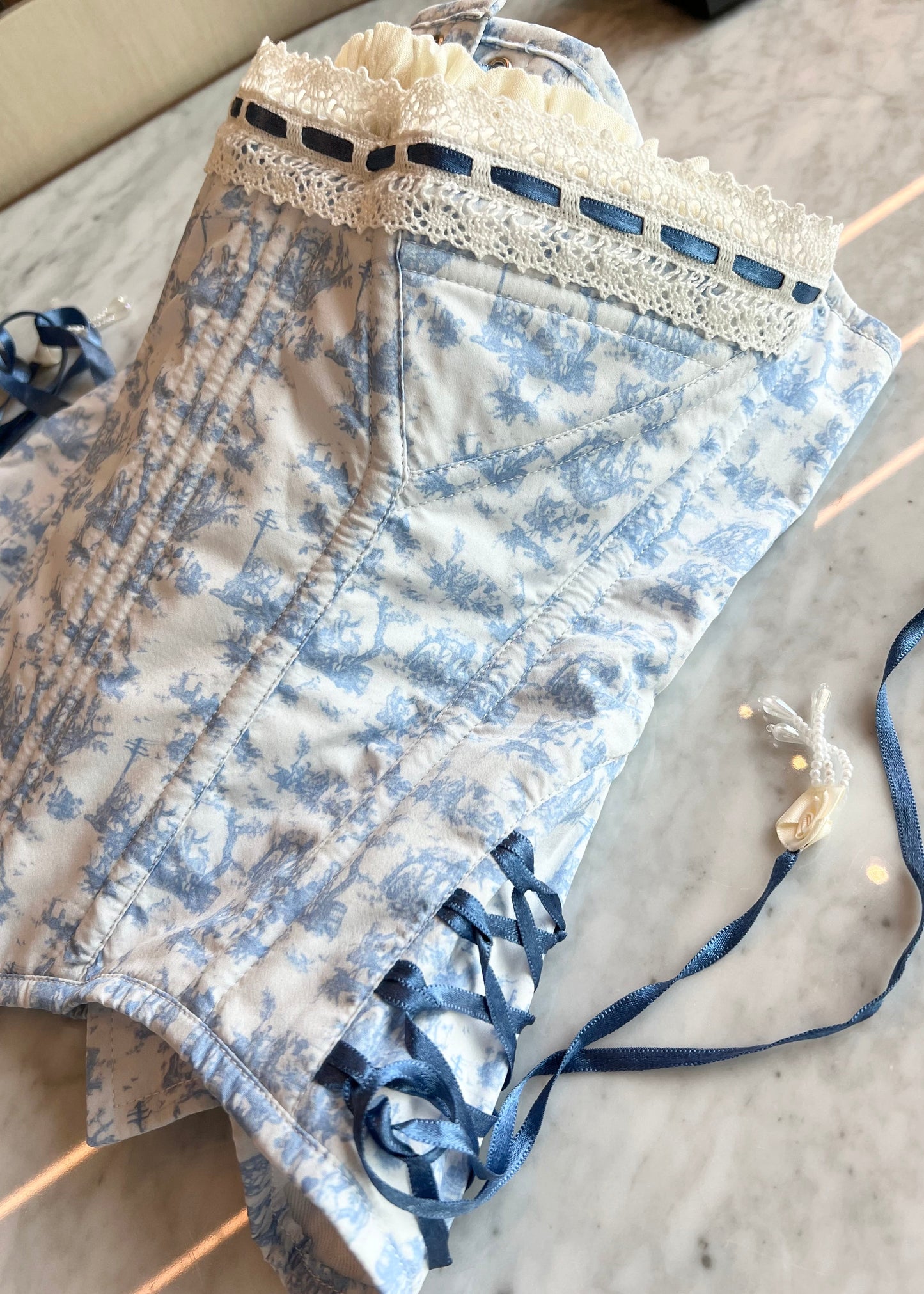 Toile de Jouy corset & bloomers set