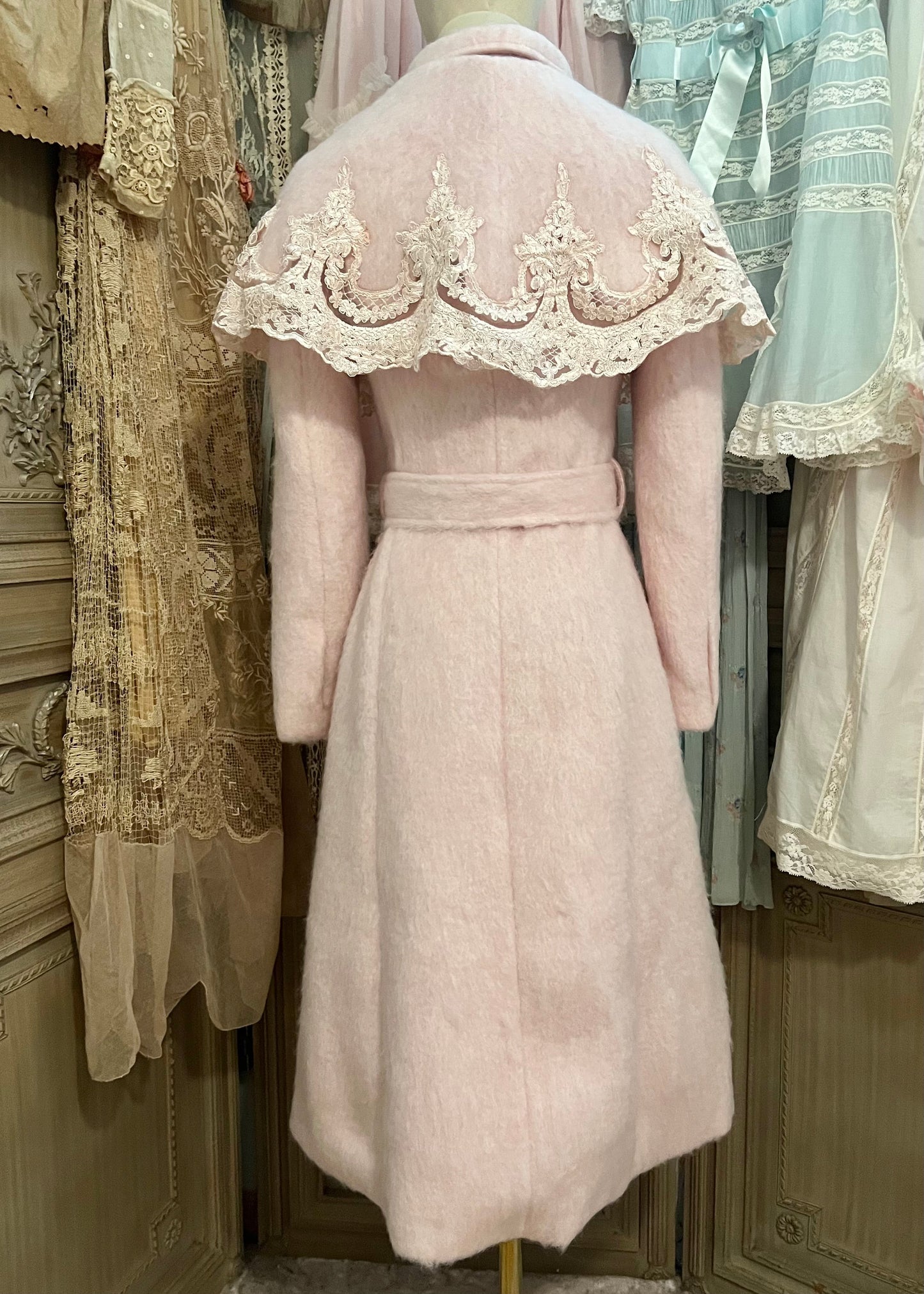 Pink frosting capelet coat