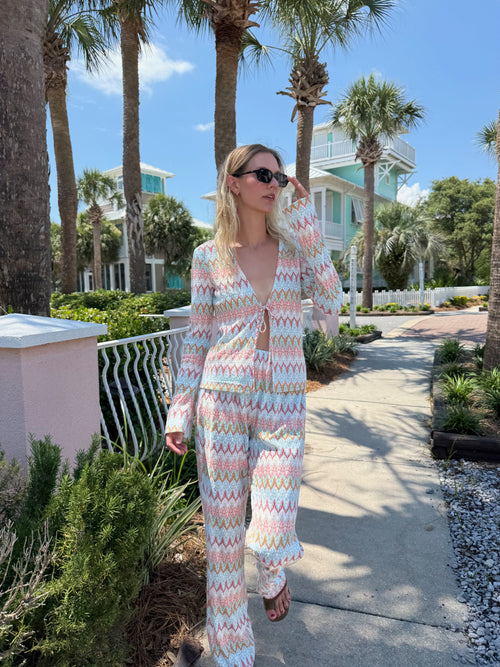 The Alden Pant - White Multi Smooth Shimmer Knit