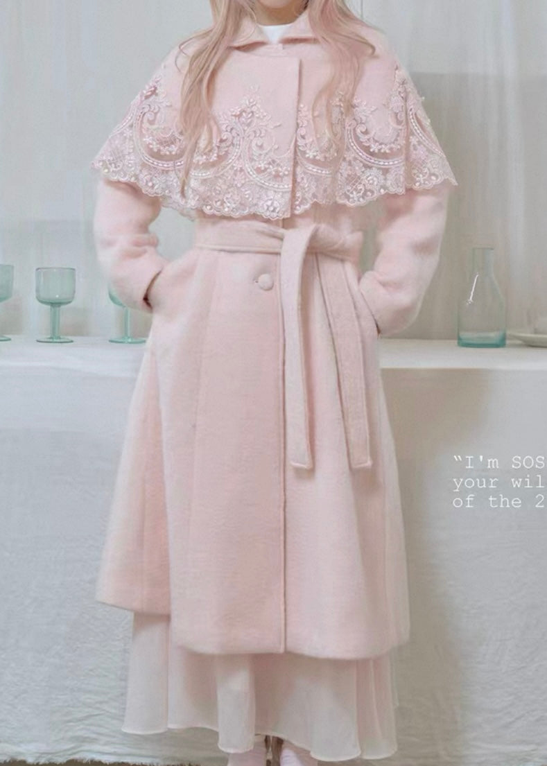 Pink frosting capelet coat