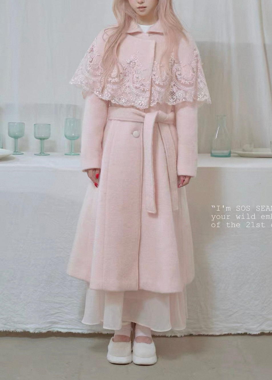 Pink frosting capelet coat