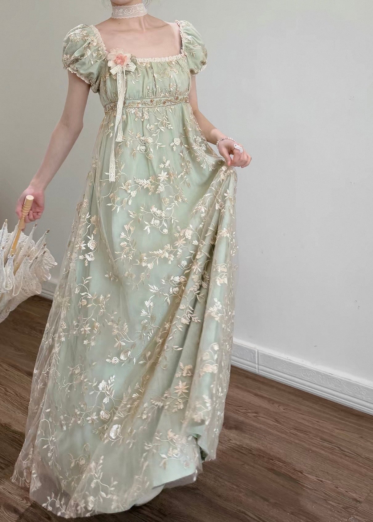Mint blossom regency gown