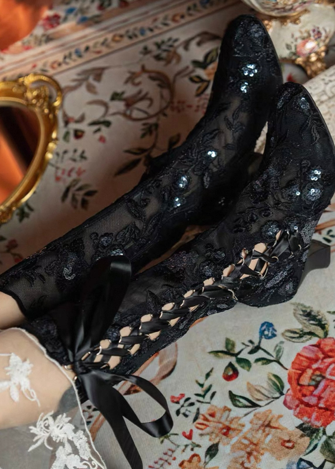 Lacey silhouette knee-high boots