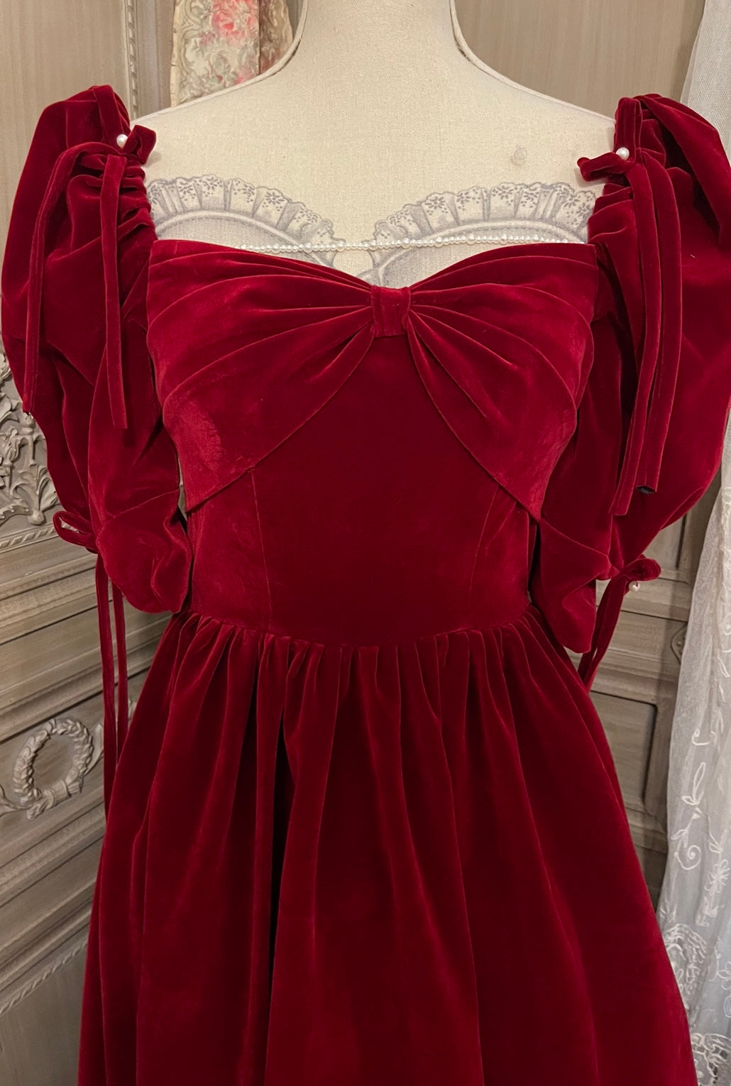 Red velvet party dress