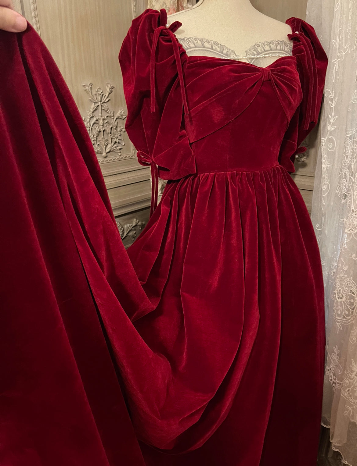 Red velvet party dress