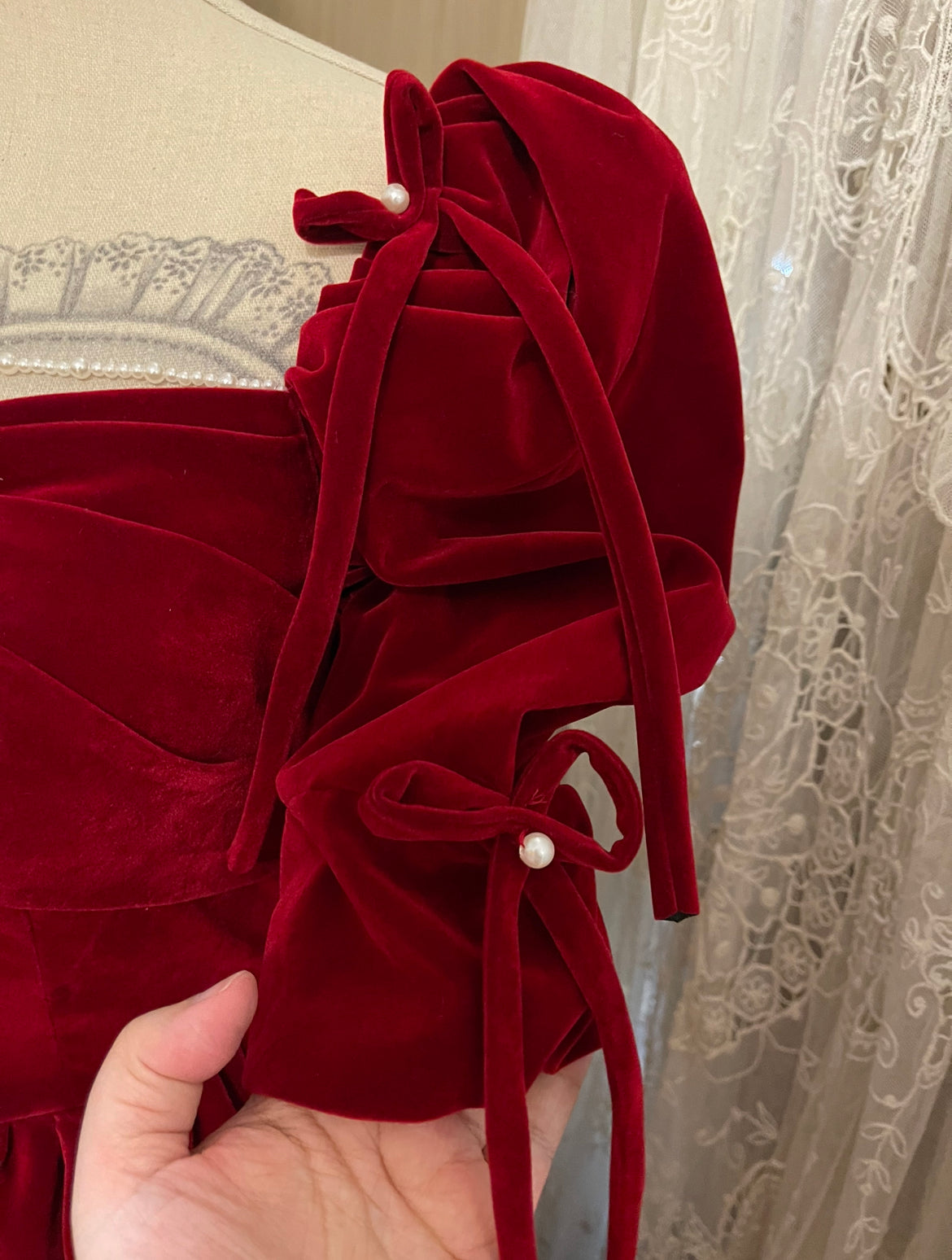 Red velvet party dress
