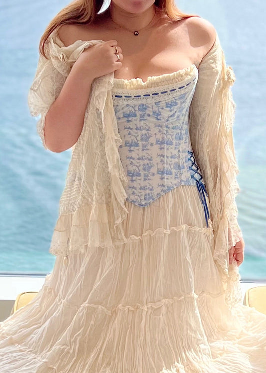 Toile de Jouy corset & bloomers set