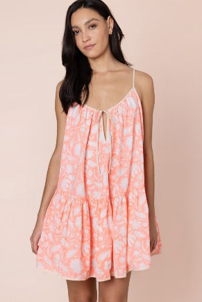 Juliet Dunn Pomegranate Print Loose Strappy Mini Dress - Neon Red