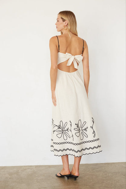 Kinsley Embroidered Linen Midi Dress