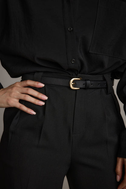 Liya Gold Genuine Leather Skinny Belt