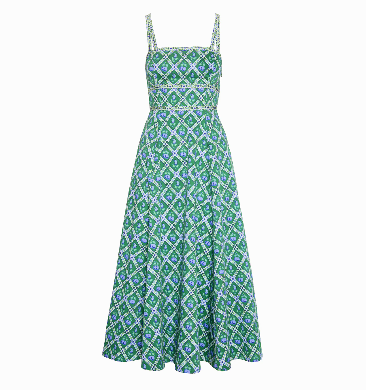 The Margot Dress - Diamond Cherries Grass Green