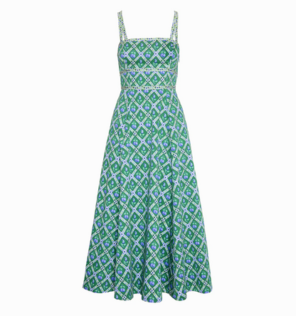 The Margot Dress - Diamond Cherries Grass Green