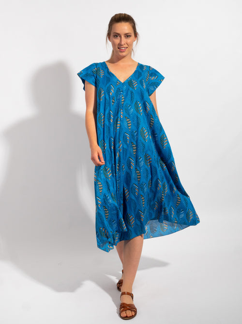Maheno Dress in Blue Leaf