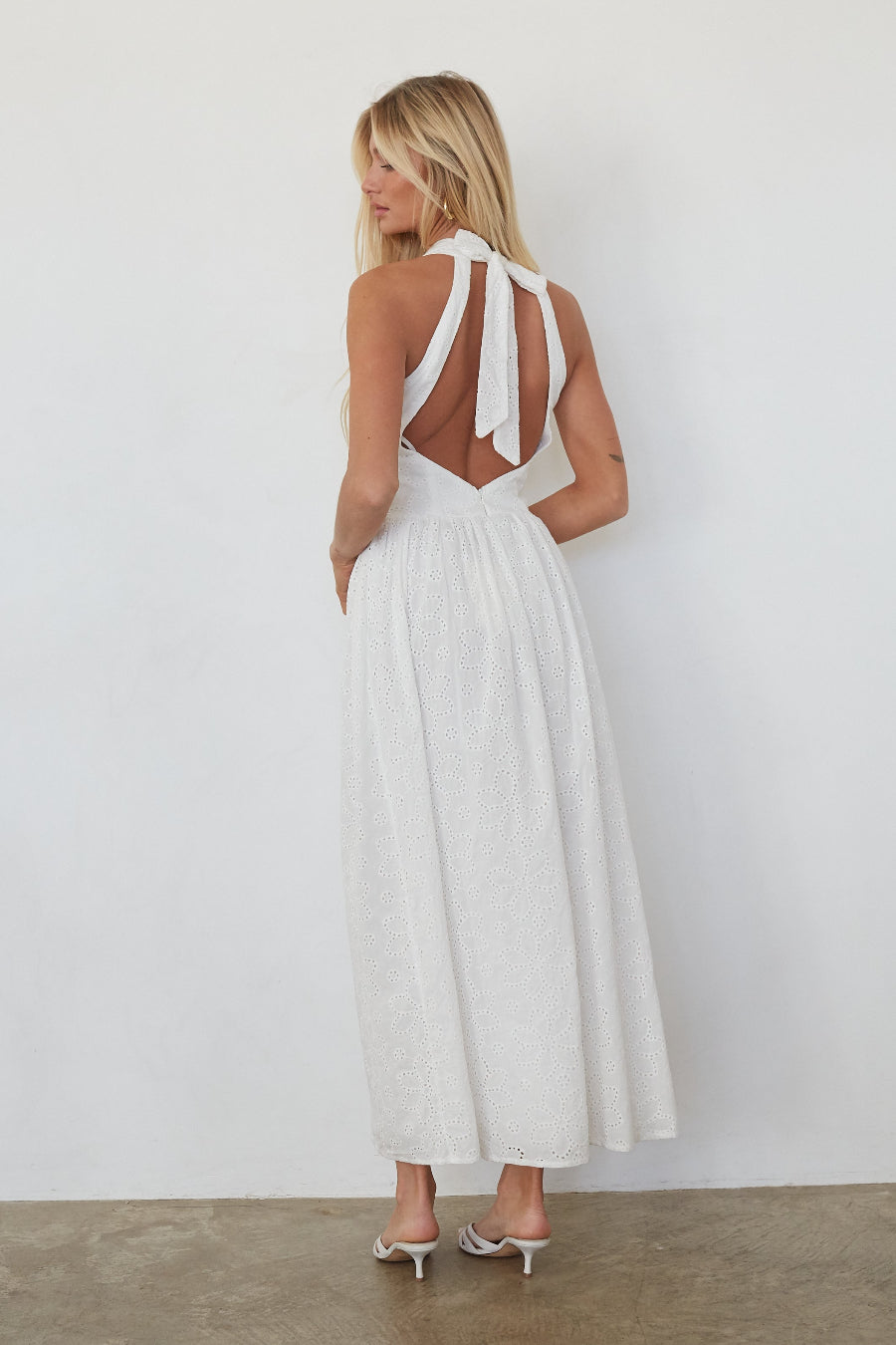 Natasha Eyelet Halter Midi Dress