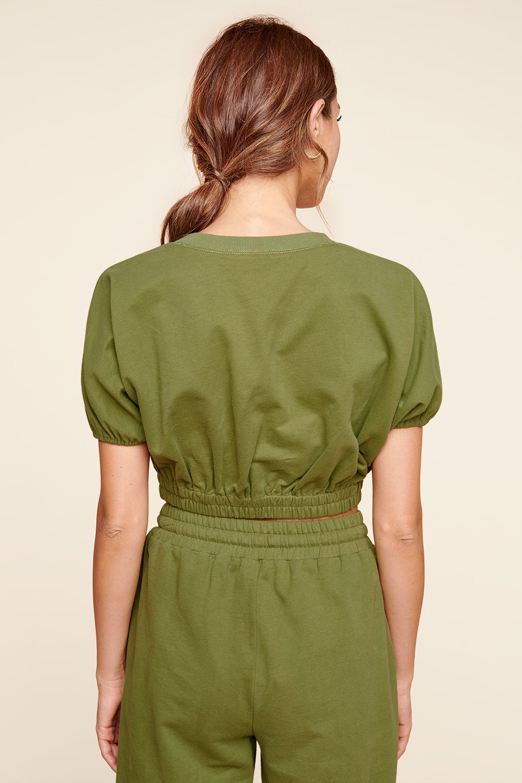 Deanna Dolman Puff Sleeve French Terry Knit Crop Top