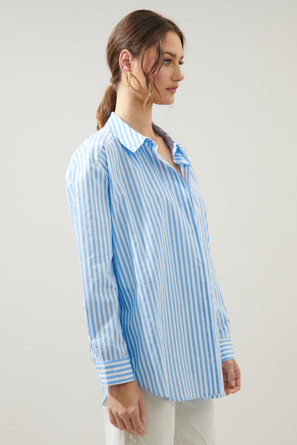 Dream State Oversized Striped Button Down Shirt