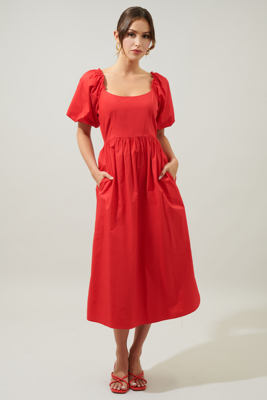 Cyril Balloon Sleeve Babydoll Midi Dress