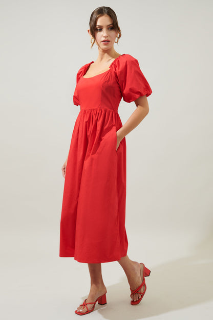 Cyril Balloon Sleeve Babydoll Midi Dress