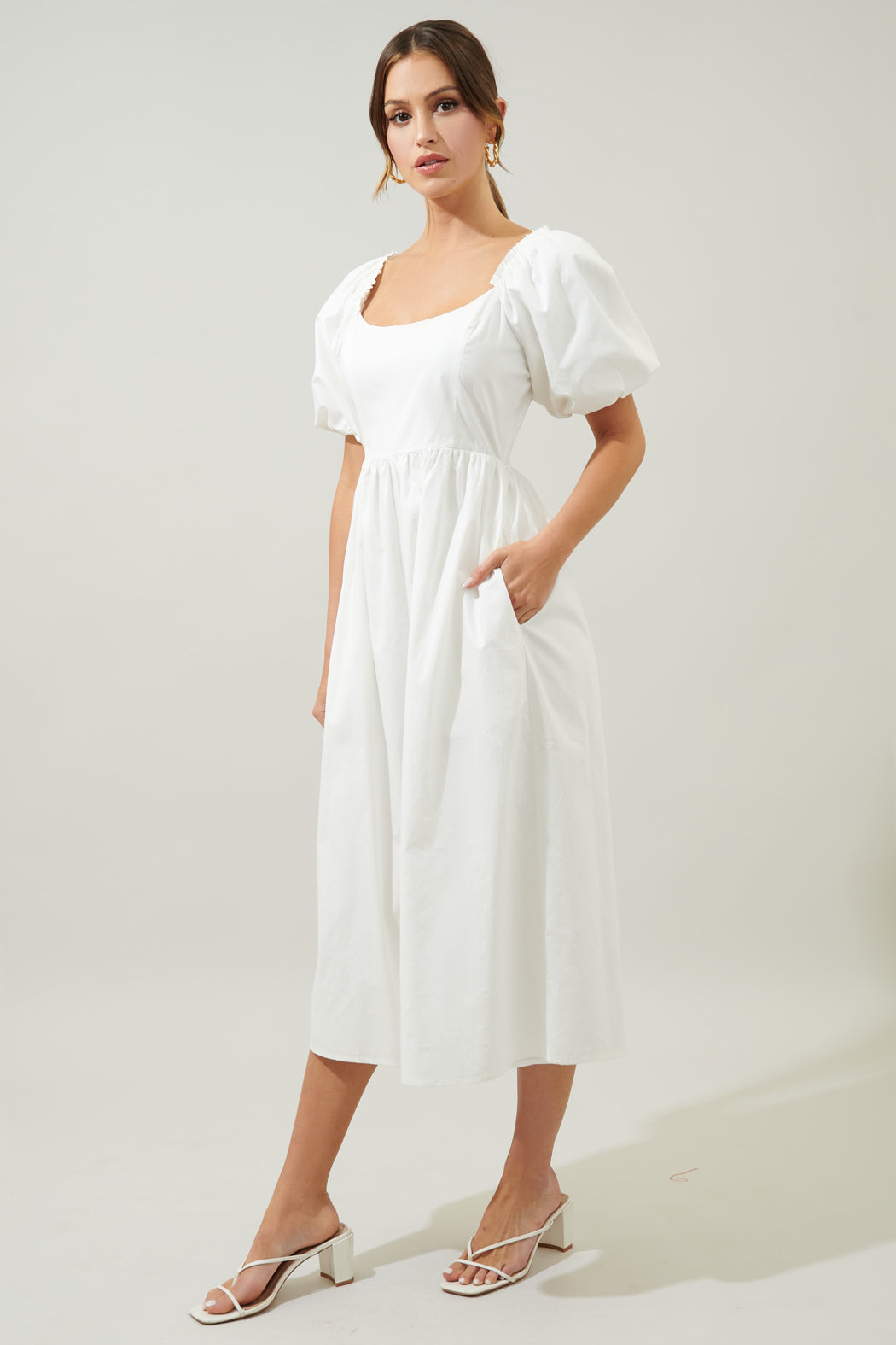 Cyril Balloon Sleeve Babydoll Midi Dress