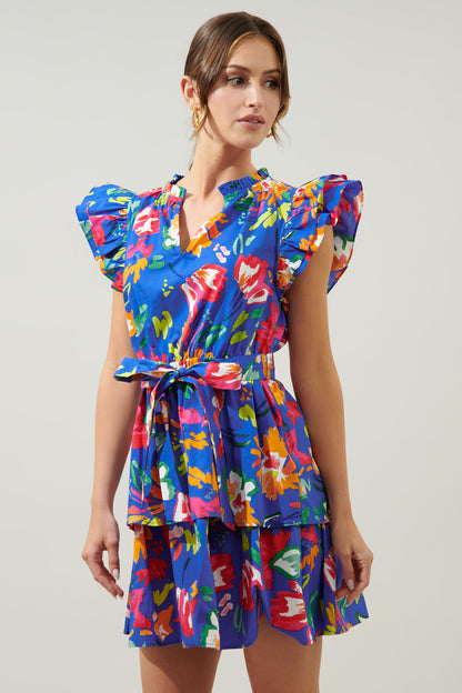 Esby Floral Strokes Marisol Tiered Mini Dress